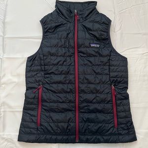 Patagonia Black Quilted Vest with Red Accents